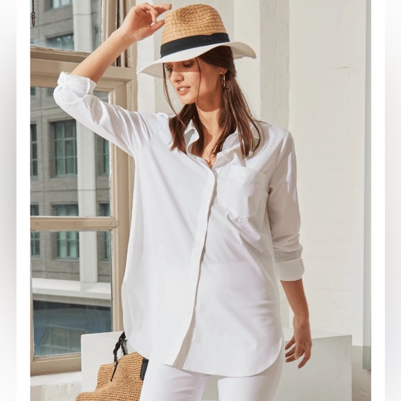 Lysse Schiffer Button Down White Raw Hem Longsleeve Leggings Friendly Size Small - Picture 1 of 7
